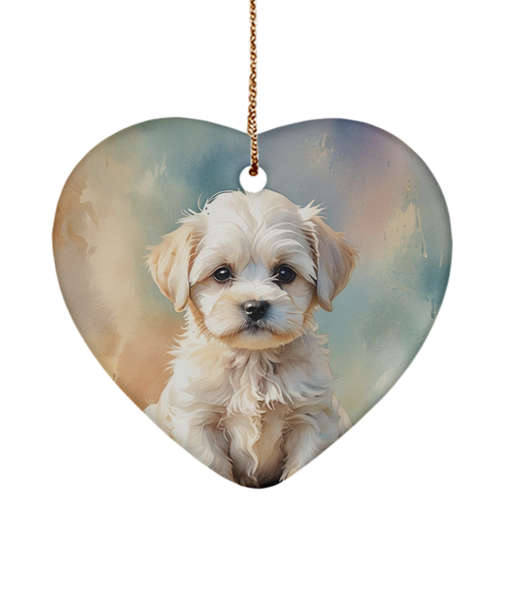 Maltese Puppy Heart Shaped Christmas Ornament