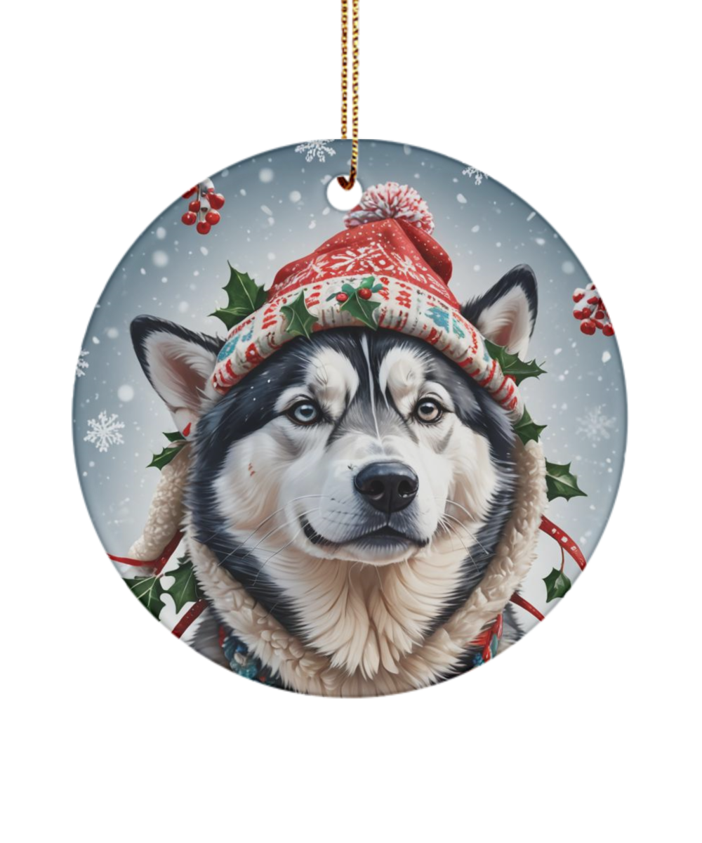 Siberian Huskey Christmas Ornament