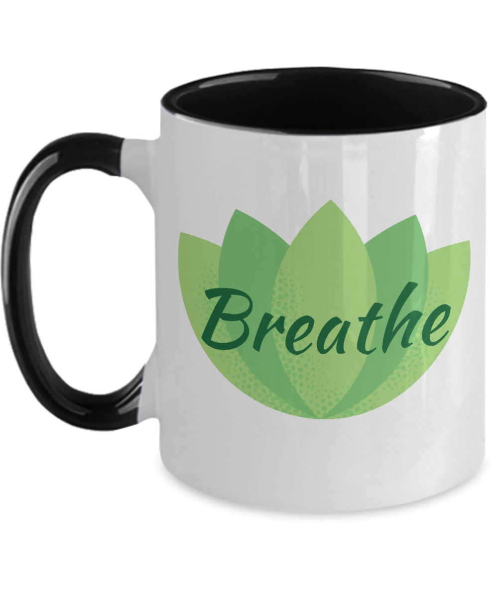 Yoga Gifts Breathe Birthday Christmas Gift Idea For Men Women Two Tone Coffee Mug 11oz