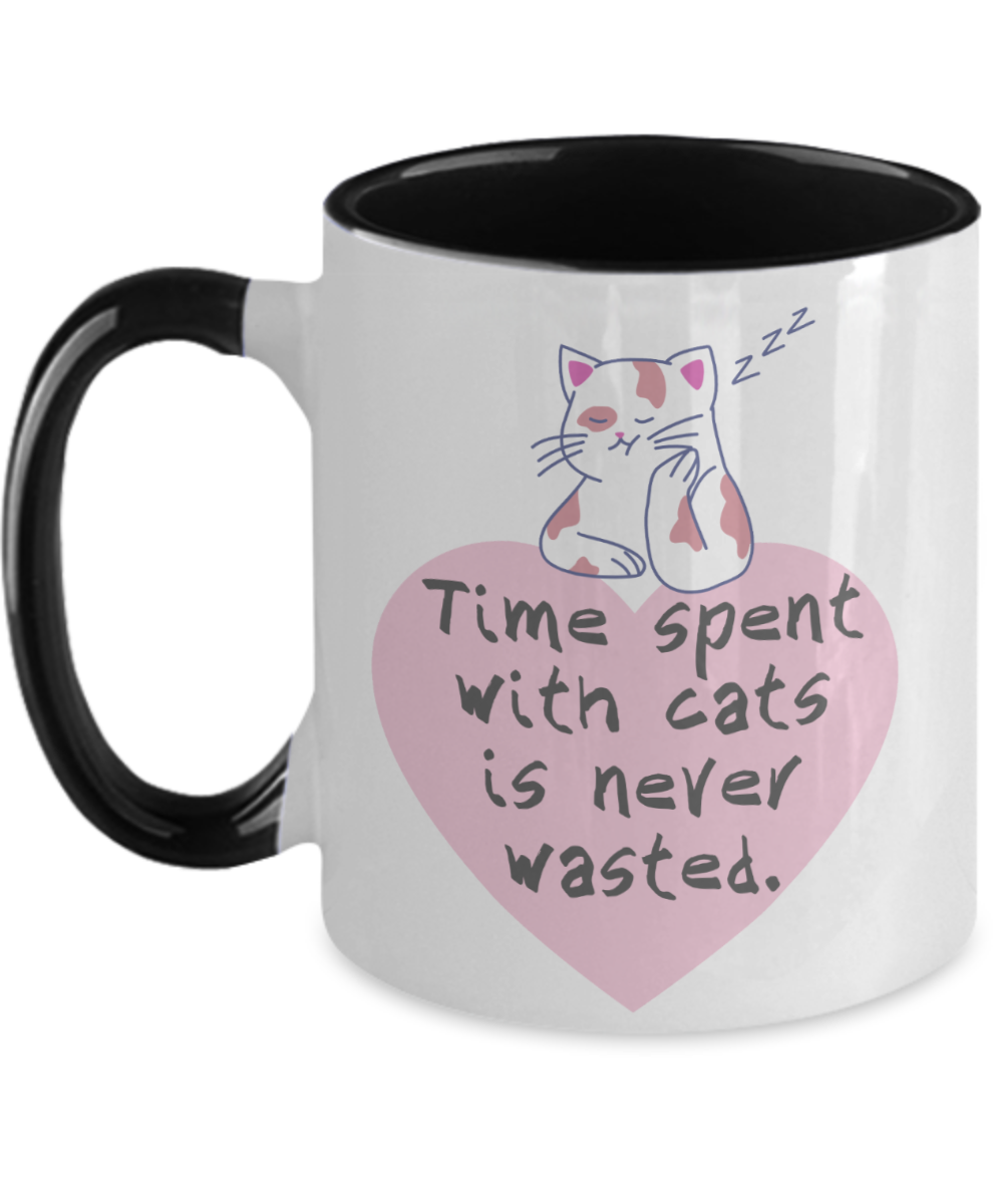 Cat Lovers Gifts Time Spent With Cats Birthday Christmas Gift Idea Two Tone Coffee Mug 11oz