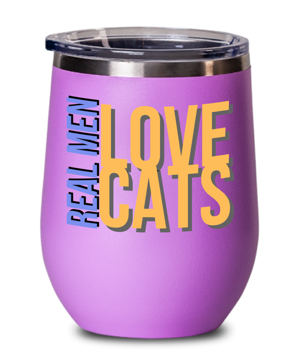 Cat Lovers Gifts Real Men Love Cats Birthday Christmas Gift Idea For Men Wine Glass