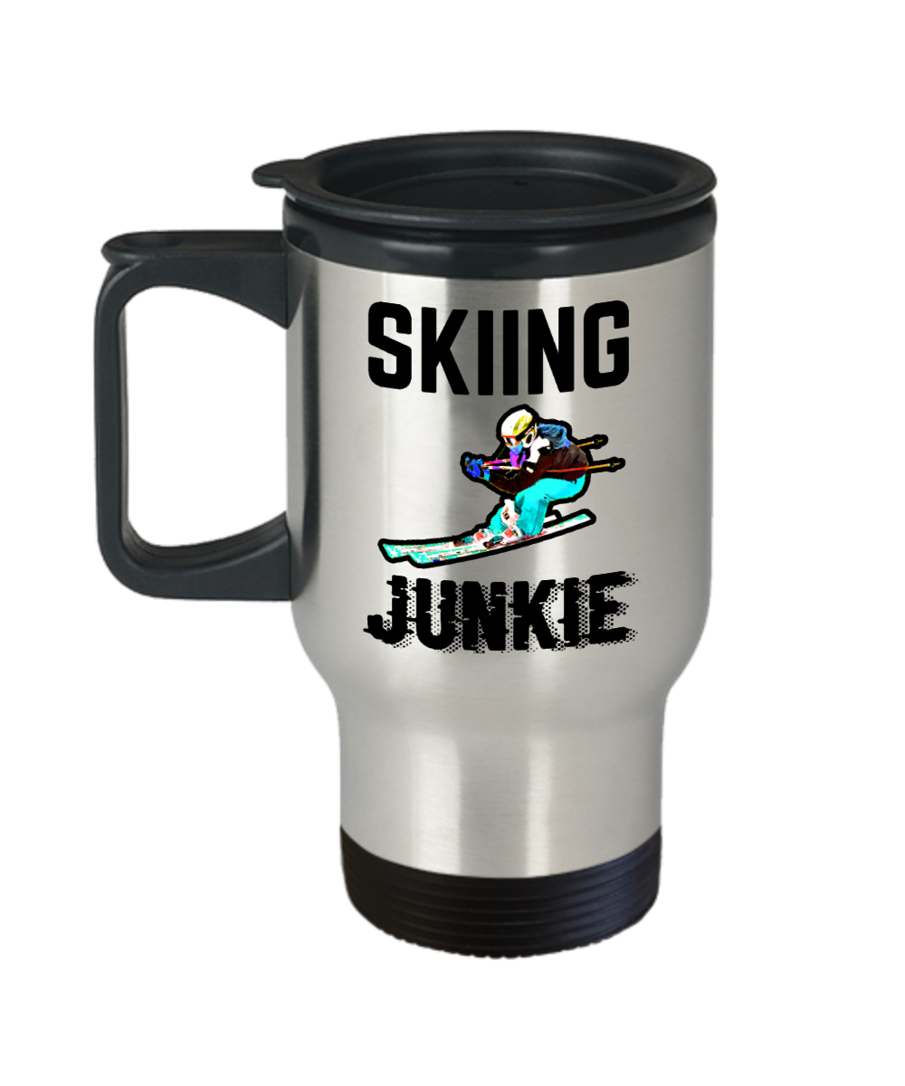 Skiing Gifts Skiing Junkie Birthday Christmas Gift Idea For Men Women Travel Mug