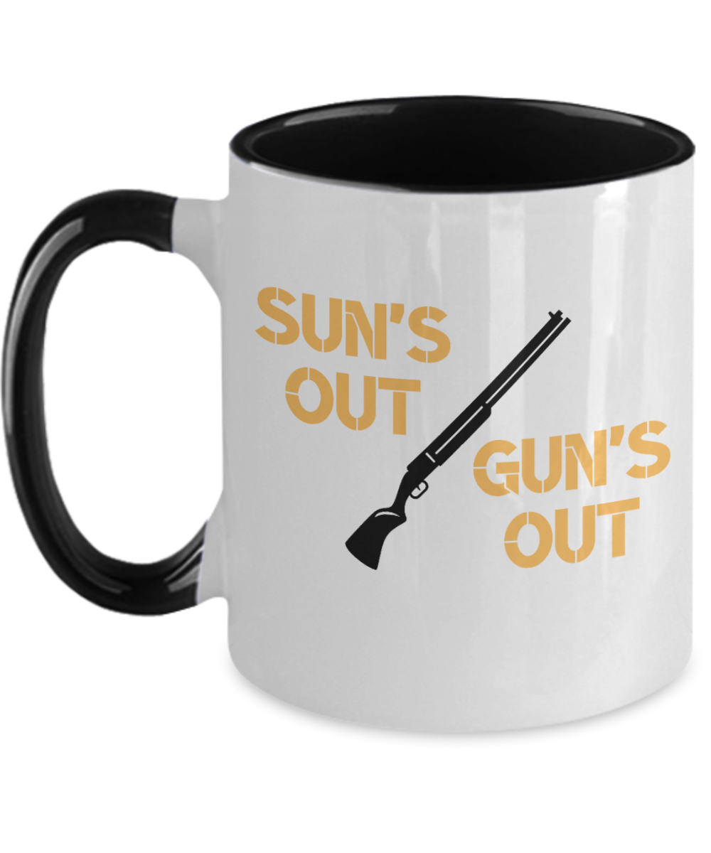 Hunting Gifts Suns Out Guns Out Birthday Christmas Gift Idea Two Tone Red Coffee Mug 11oz