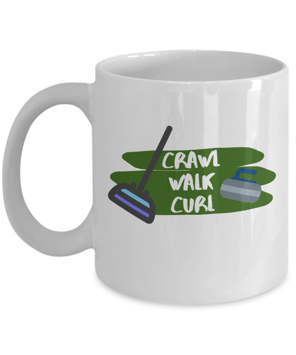 Curling Sport Gifts Coffee Mug Crawl Walk Curl Birthday Christmas Gift Idea For Men Women 11 oz or 15 oz