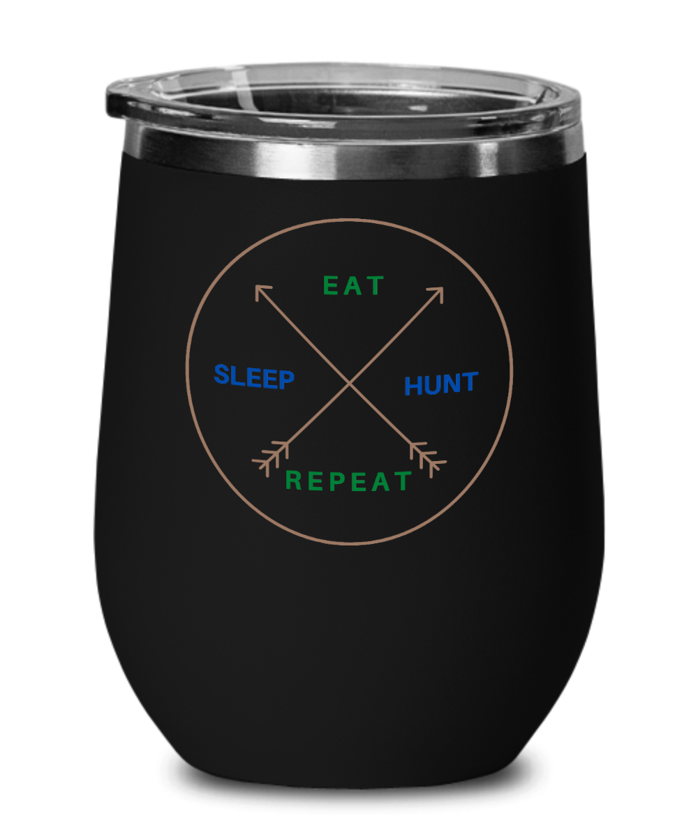 Hunting Gifts Eat Sleep Hunt Repeat Birthday Christmas Gift Idea For Men Women Wine Glass