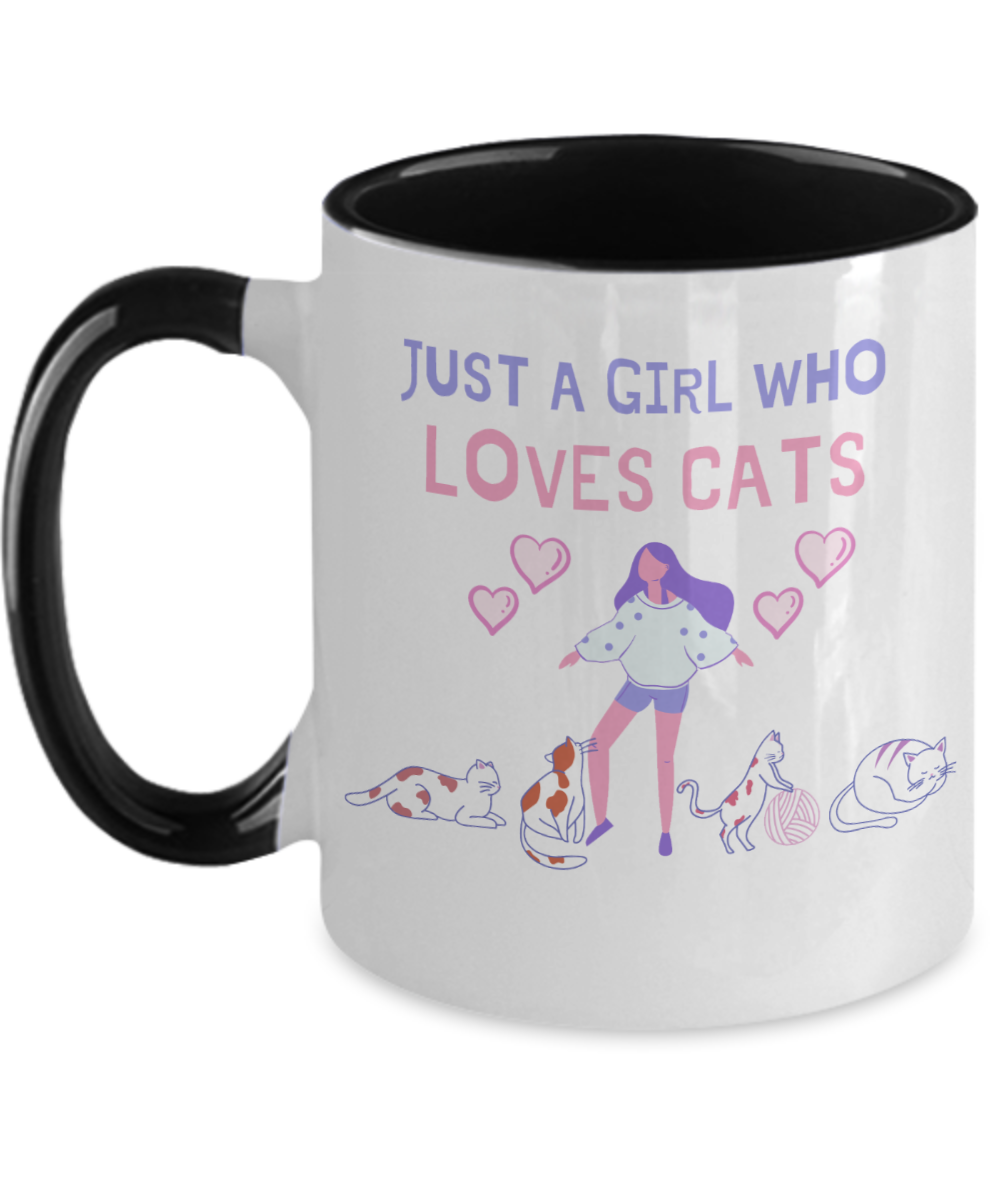 Cat Lovers Gifts Girl Who Loves Cats Birthday Christmas Gift Idea Two Tone Coffee Mug 11oz