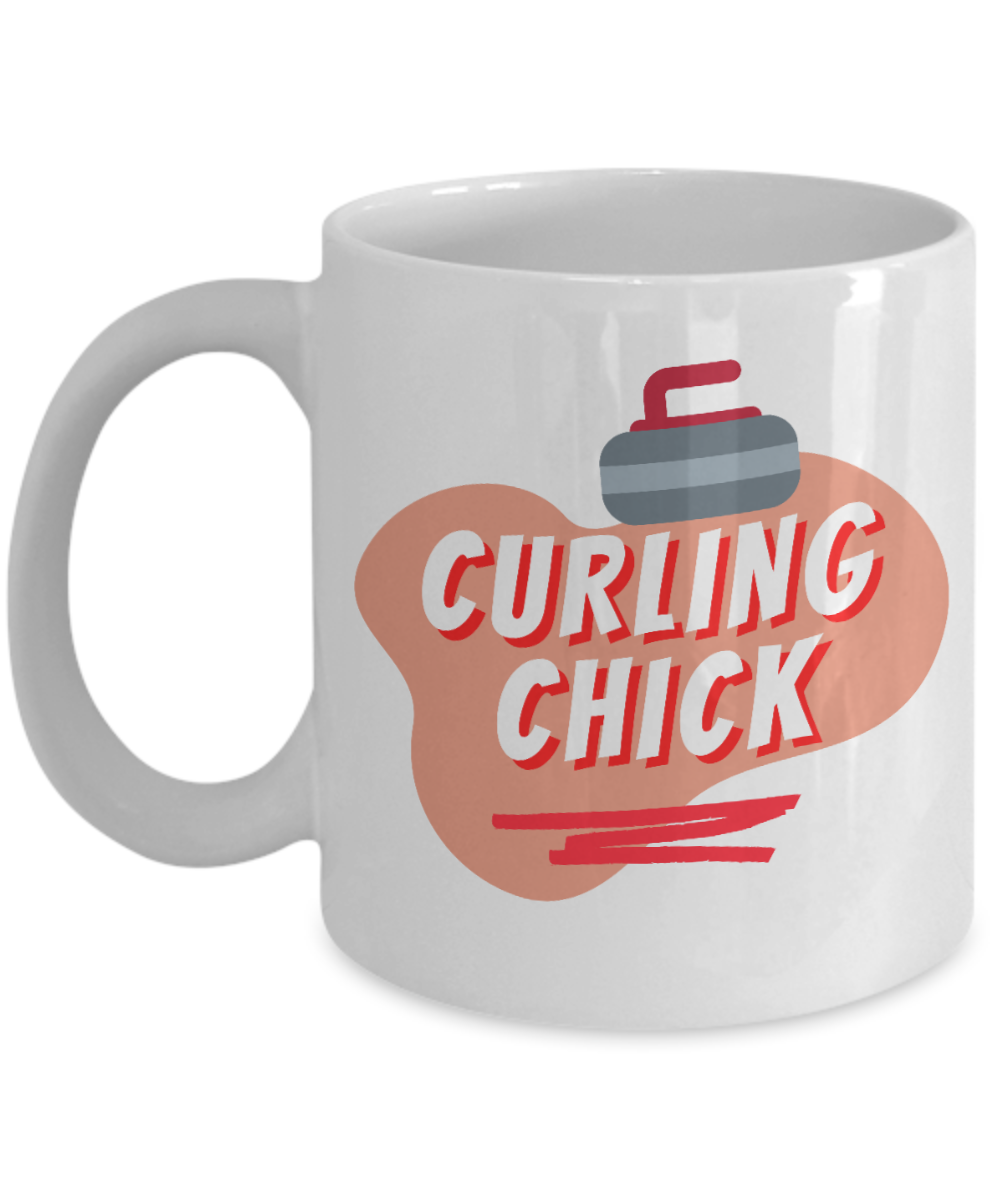 Curling Sport Gifts Coffee Mug Curling Chick Birthday Christmas Gift Idea For Women 11 oz or 15 oz