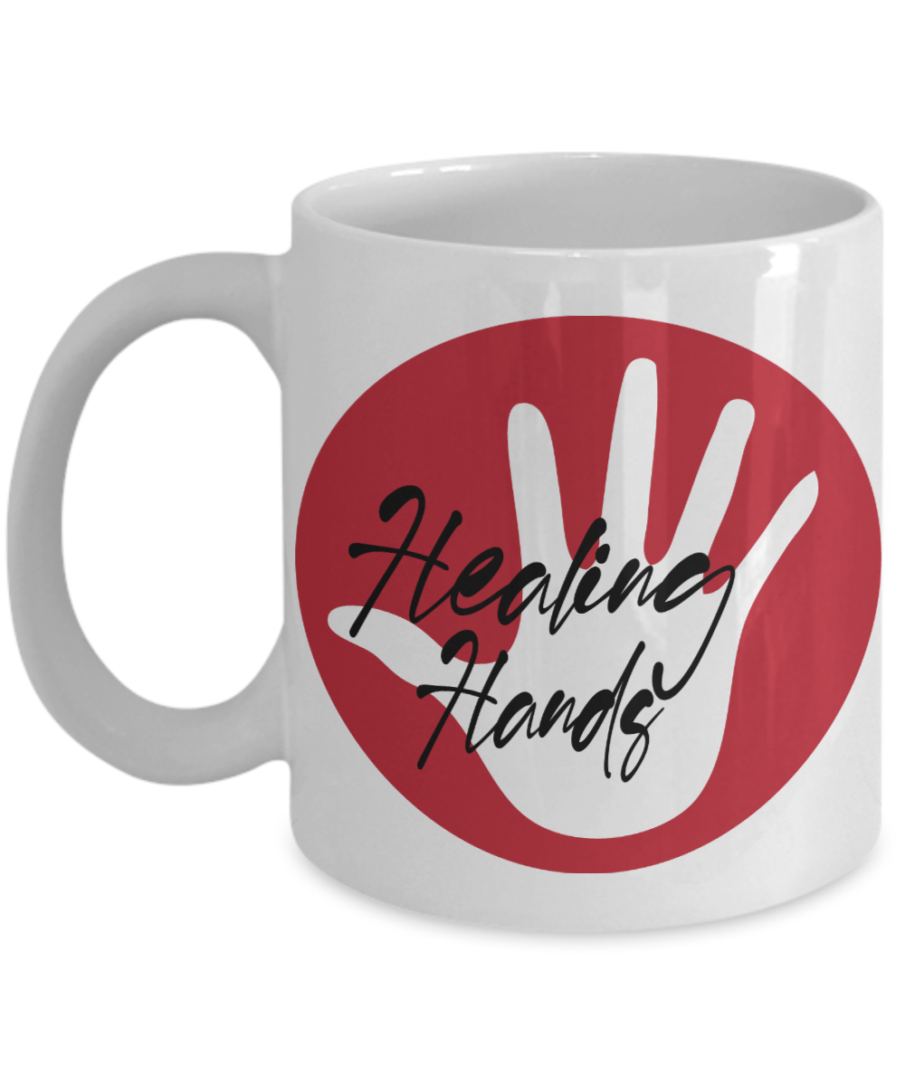 11 oz or 15 oz Coffee Mug - Healing Hands - Boyfriend, Girlfriend, Birthday, Funny, Novelty, Gift, Massage Therapist