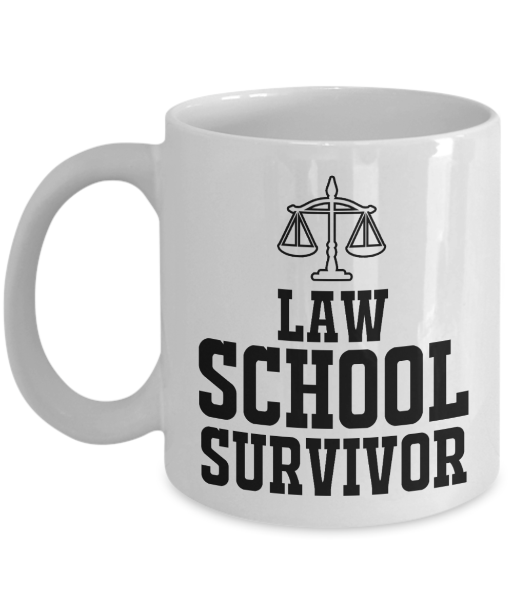 11 oz or 15 oz Coffee Mug - Law School Survivor - Boyfriend, Girlfriend, Birthday, Funny, Novelty, Gift, Lawyer