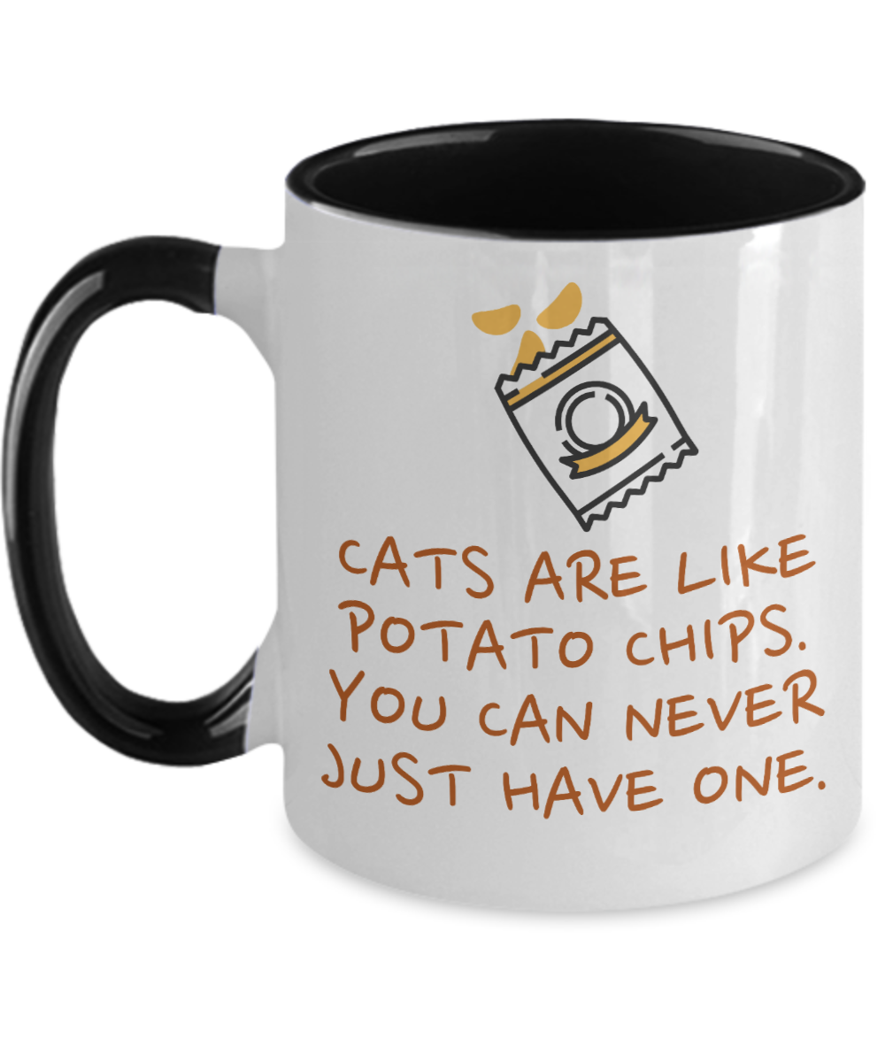 Cat Lovers Gifts Cats Are Like Potato Chips Birthday Christmas Gift Idea Two Tone Coffee Mug 11oz