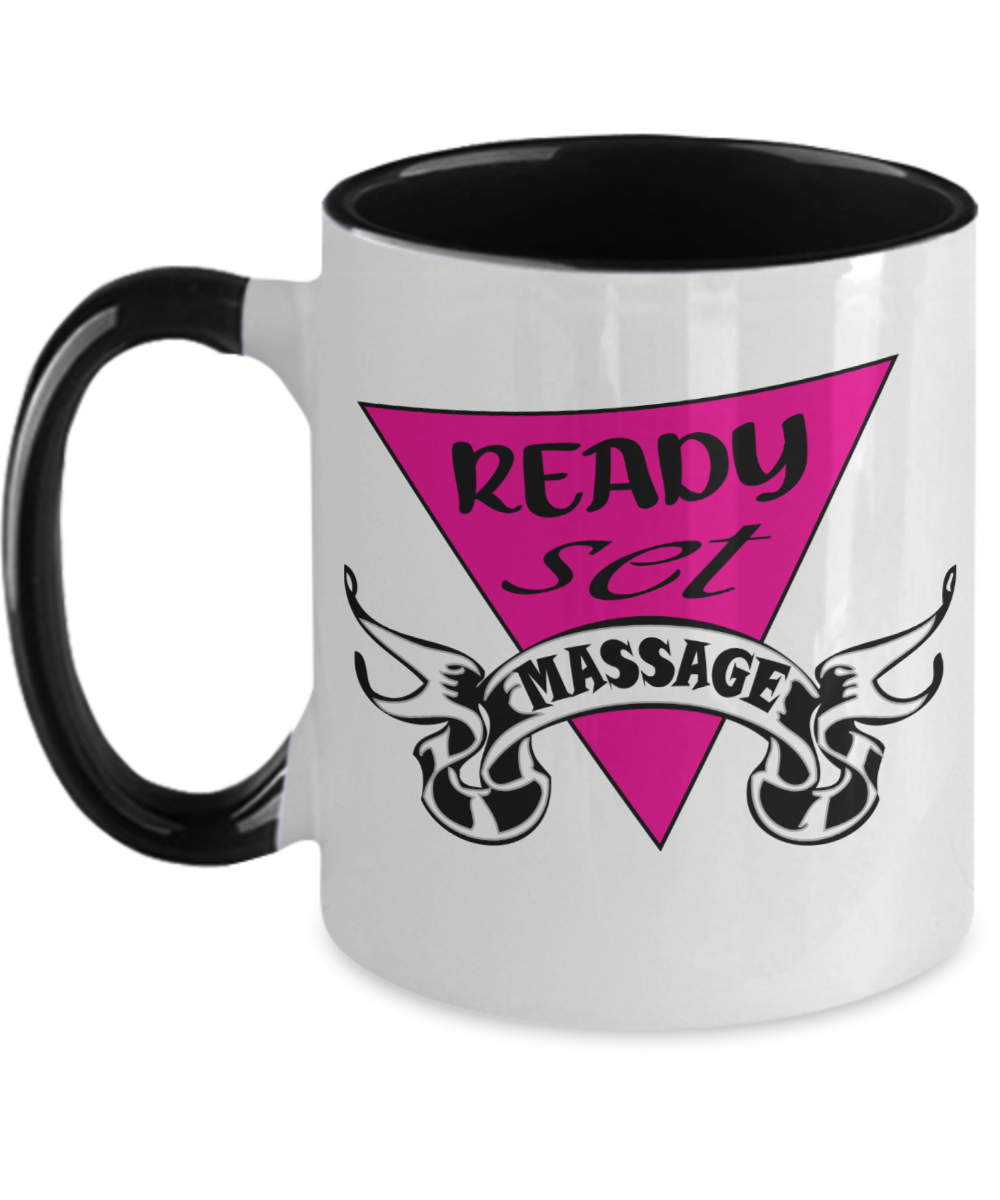 Massage Gifts Ready Set Massage Birthday Christmas Gift Idea Two Tone Coffee Mug 11oz