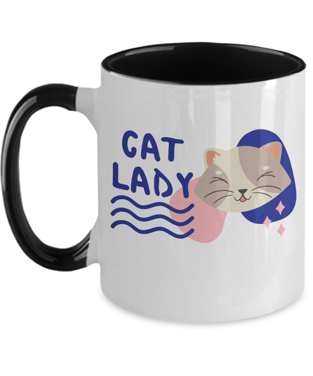 Cat Lovers Gifts Cat Lady Birthday Christmas Gift Idea Two Tone Coffee Mug 11oz