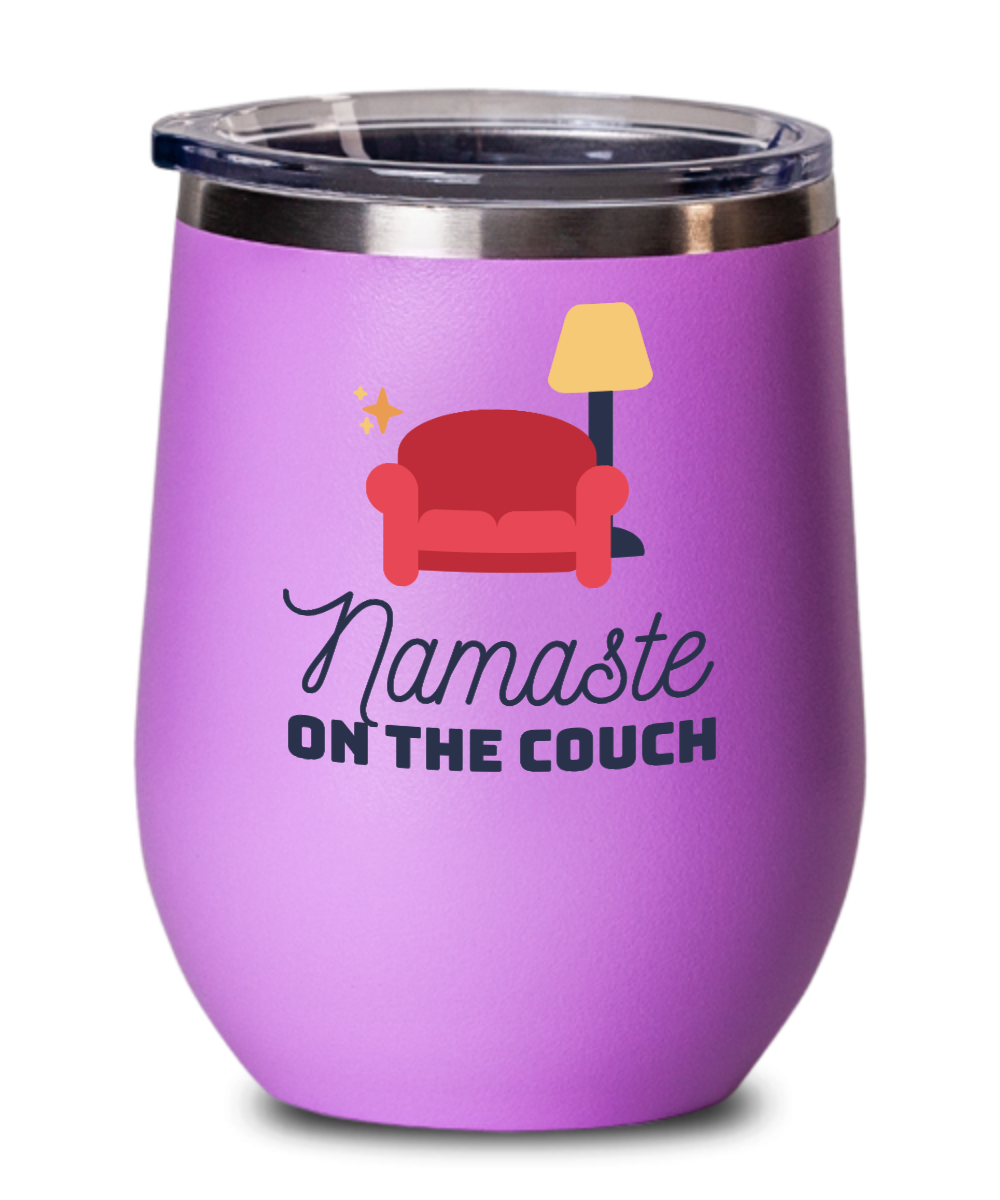 Yoga Gifts Namaste On The Couch Birthday Christmas Gift Idea For Men Women Wine Glass