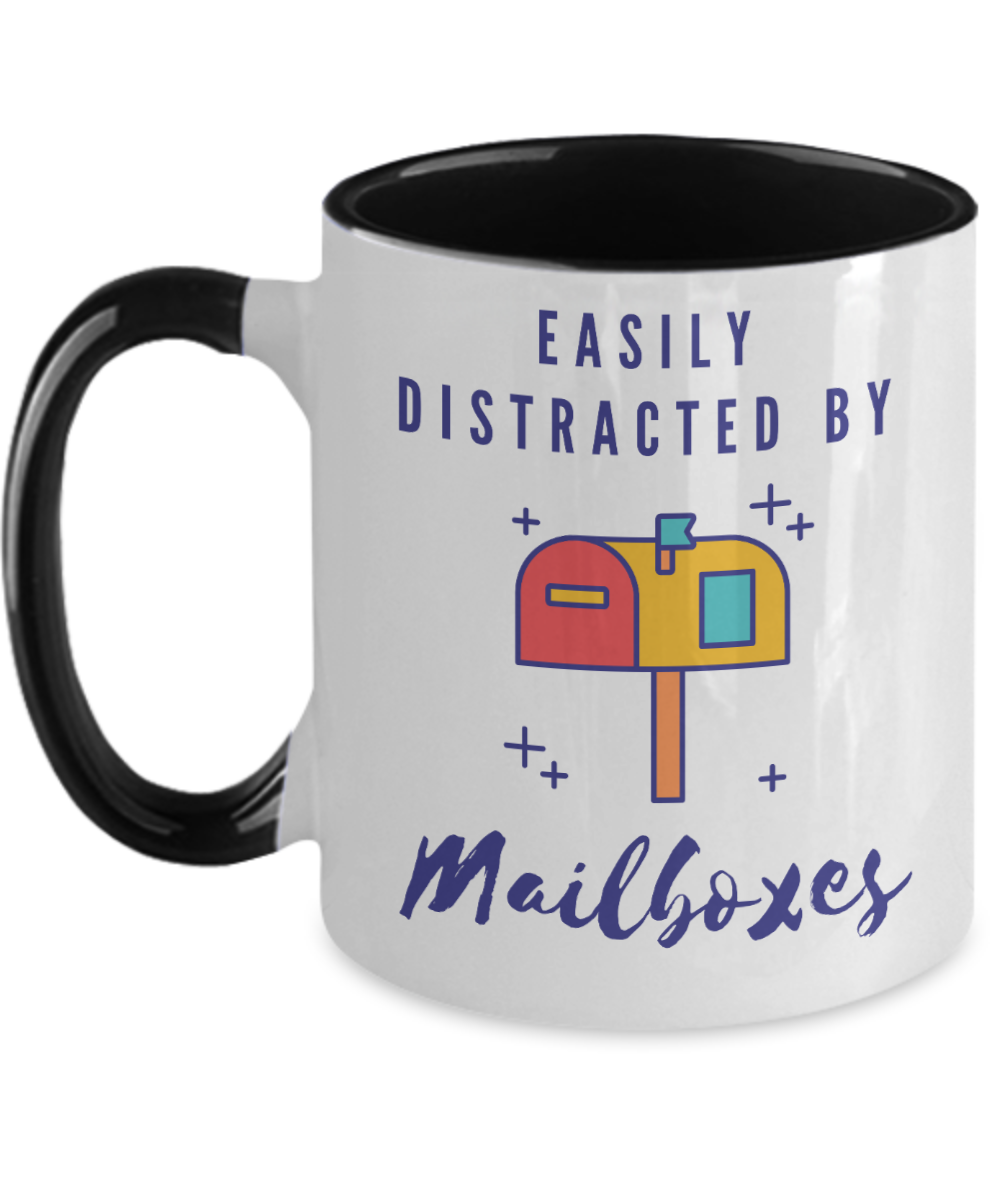 Postal Worker Gifts Distracted By Mailboxes Birthday Christmas Gift Idea Two Tone Coffee Mug 11oz