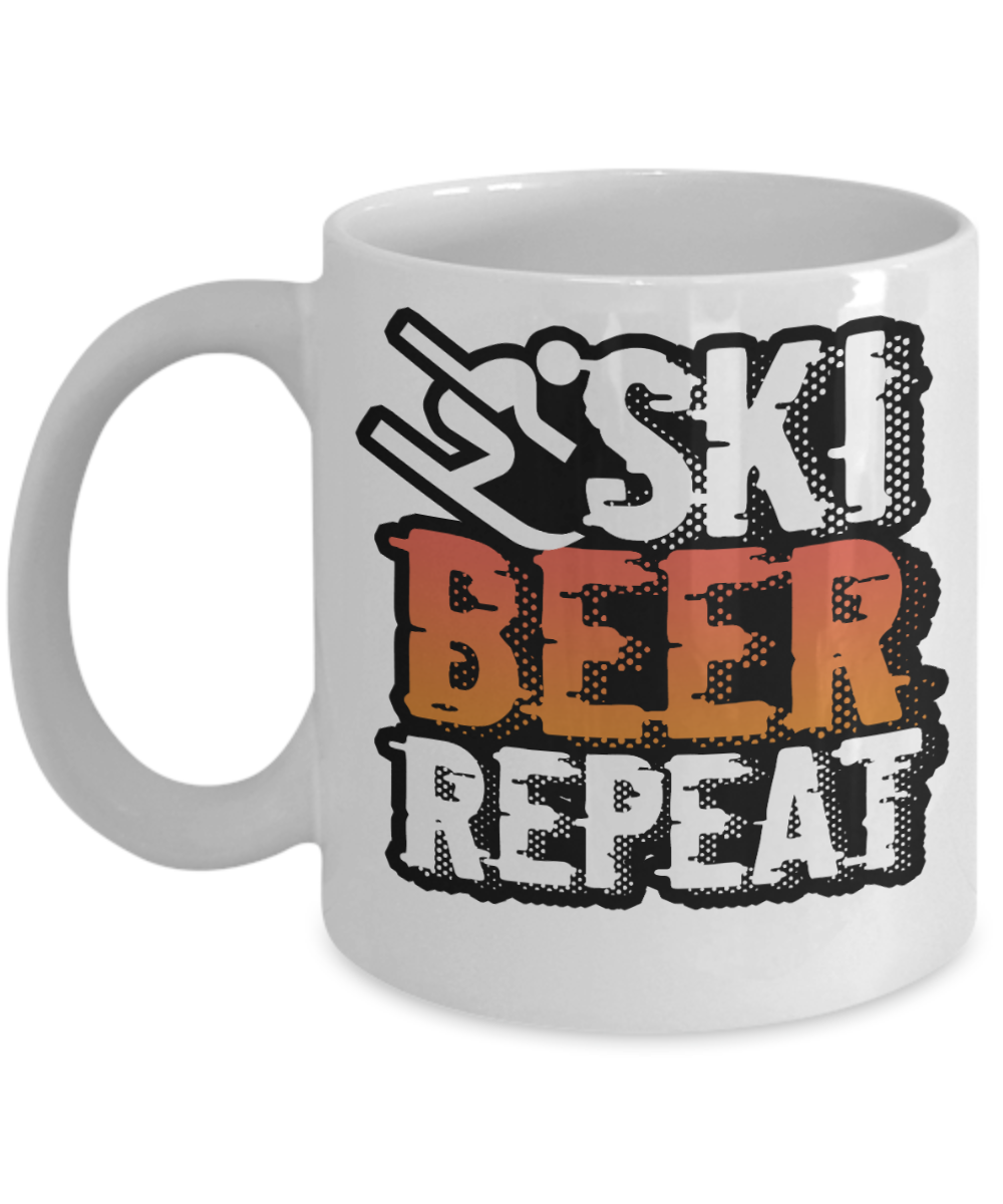 Skiing Gifts Coffee Mug Ski Beer Repeat Birthday Christmas Gift Idea For Men Women 11 oz or 15 oz