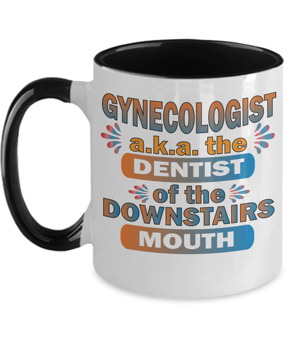 Gynecologist Gifts The Downstairs Mouth Birthday Christmas Gift Idea Two Tone Coffee Mug 11oz