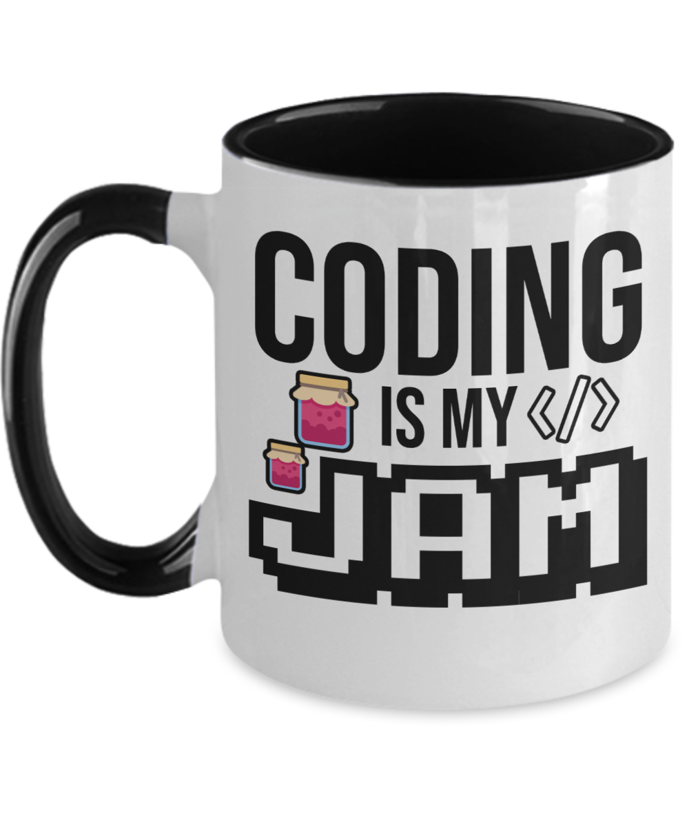 Computer Programming Gifts Coding Is My Jam Birthday Christmas Gift Idea For Men Women Two Tone Coffee Mug 11oz