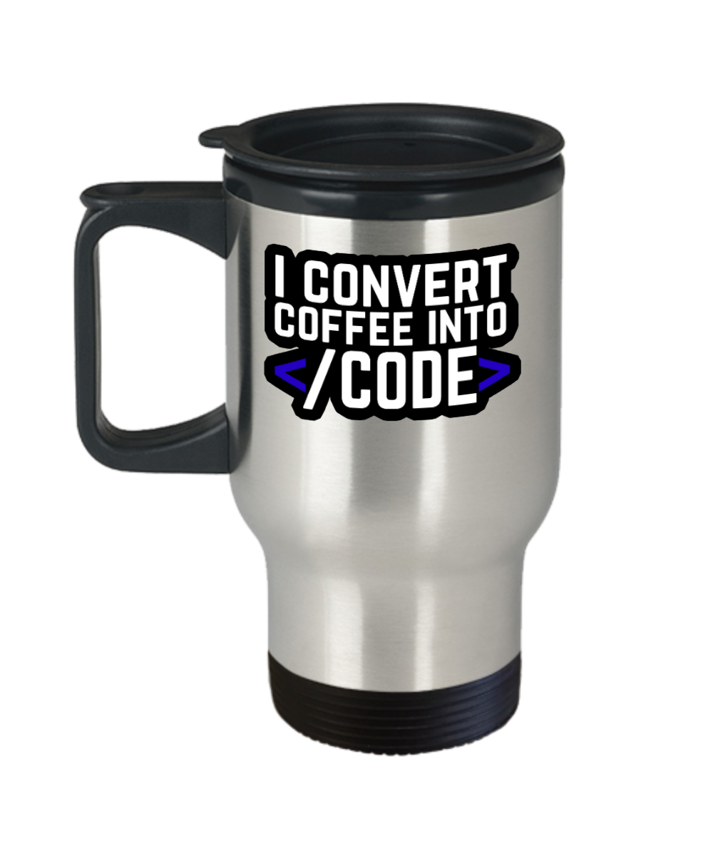 Computer Programming Gifts I Convert Coffee Into Code Birthday Christmas Gift Idea For Men Women Travel Mug