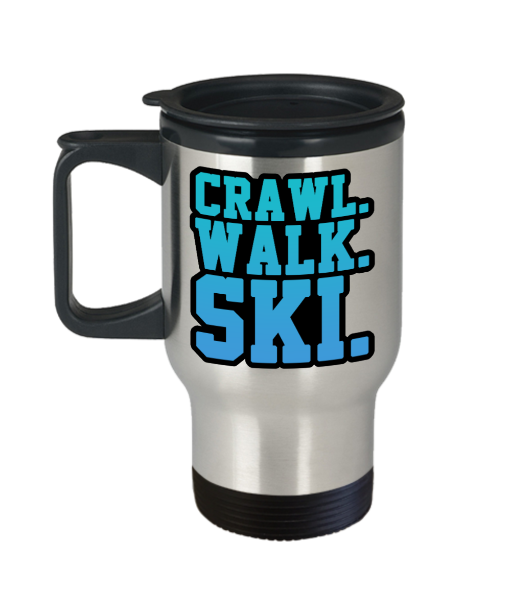 Skiing Gifts Crawl Walk Ski Birthday Christmas Gift Idea For Men Women Travel Mug