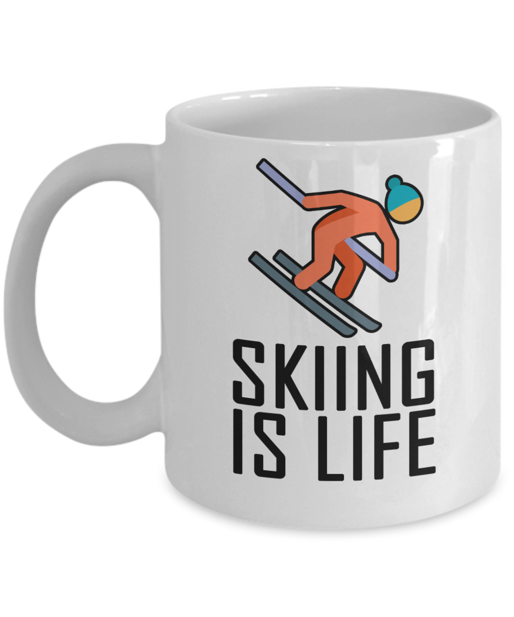 Skiing Gifts Coffee Mug Skiing Is Life Birthday Christmas Gift Idea For Men Women 11 oz or 15 oz