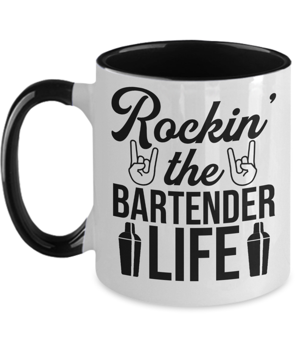 Bartender Gifts Rockin The Bartender Life Birthday Christmas Gift Idea For Men Women Two Tone Coffee Mug 11oz