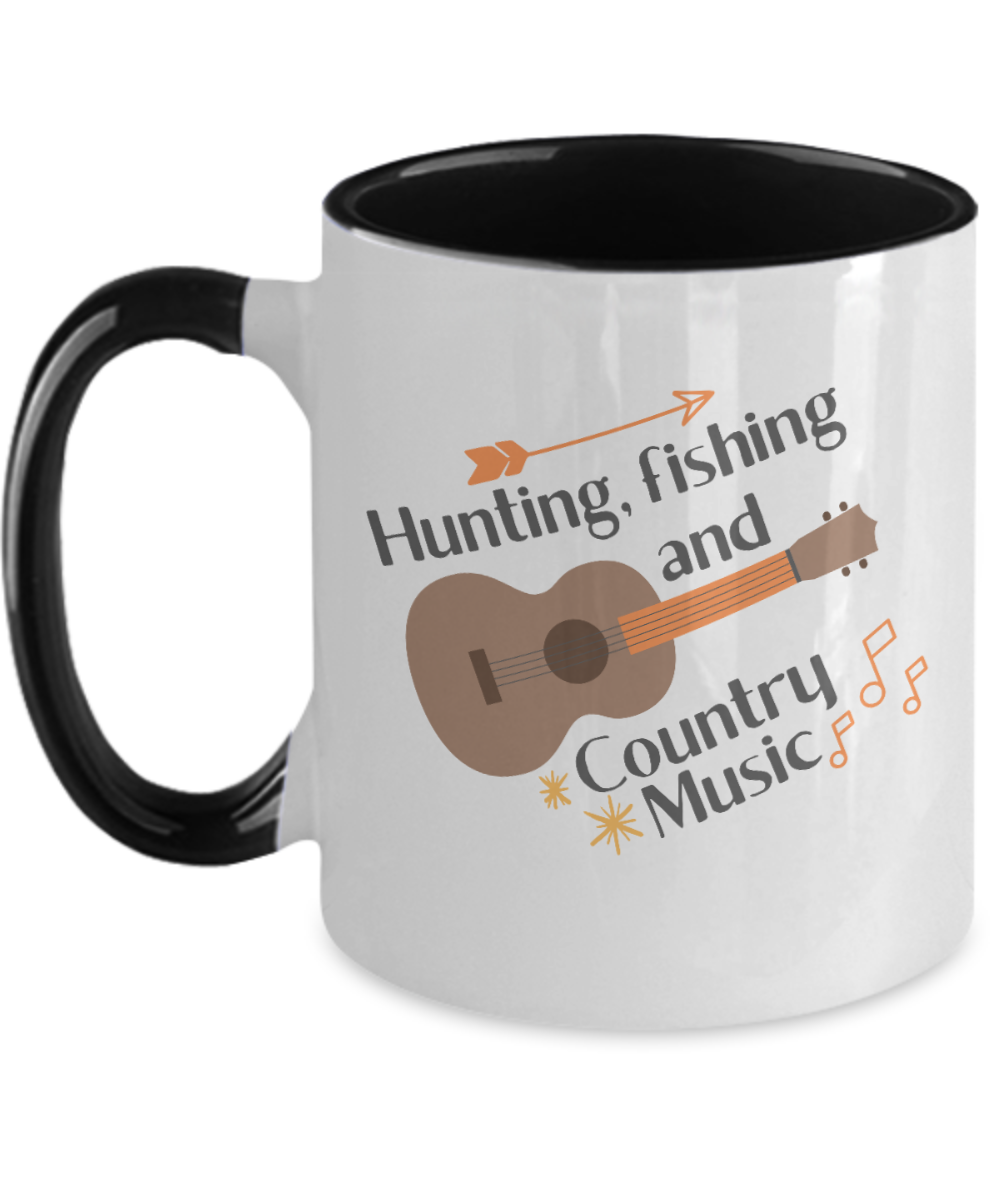 Hunting Gifts Hunting Fishing And Country Music Birthday Christmas Gift Idea Two Tone Red Coffee Mug 11oz