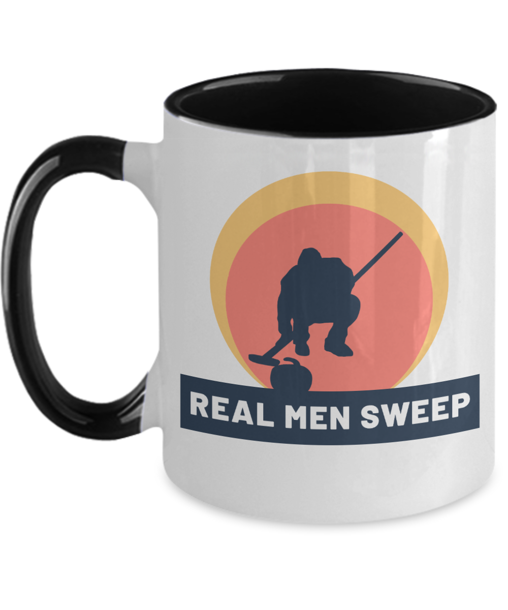 Curling Sport Gifts Real Men Sweep Birthday Christmas Gift Idea Two Tone Coffee Mug 11oz