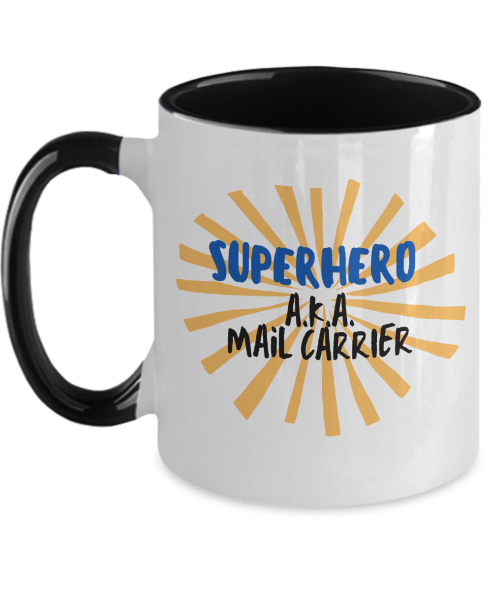 Postal Worker Gifts Superhero Aka Mail Carrier Birthday Christmas Gift Idea Two Tone Coffee Mug 11oz