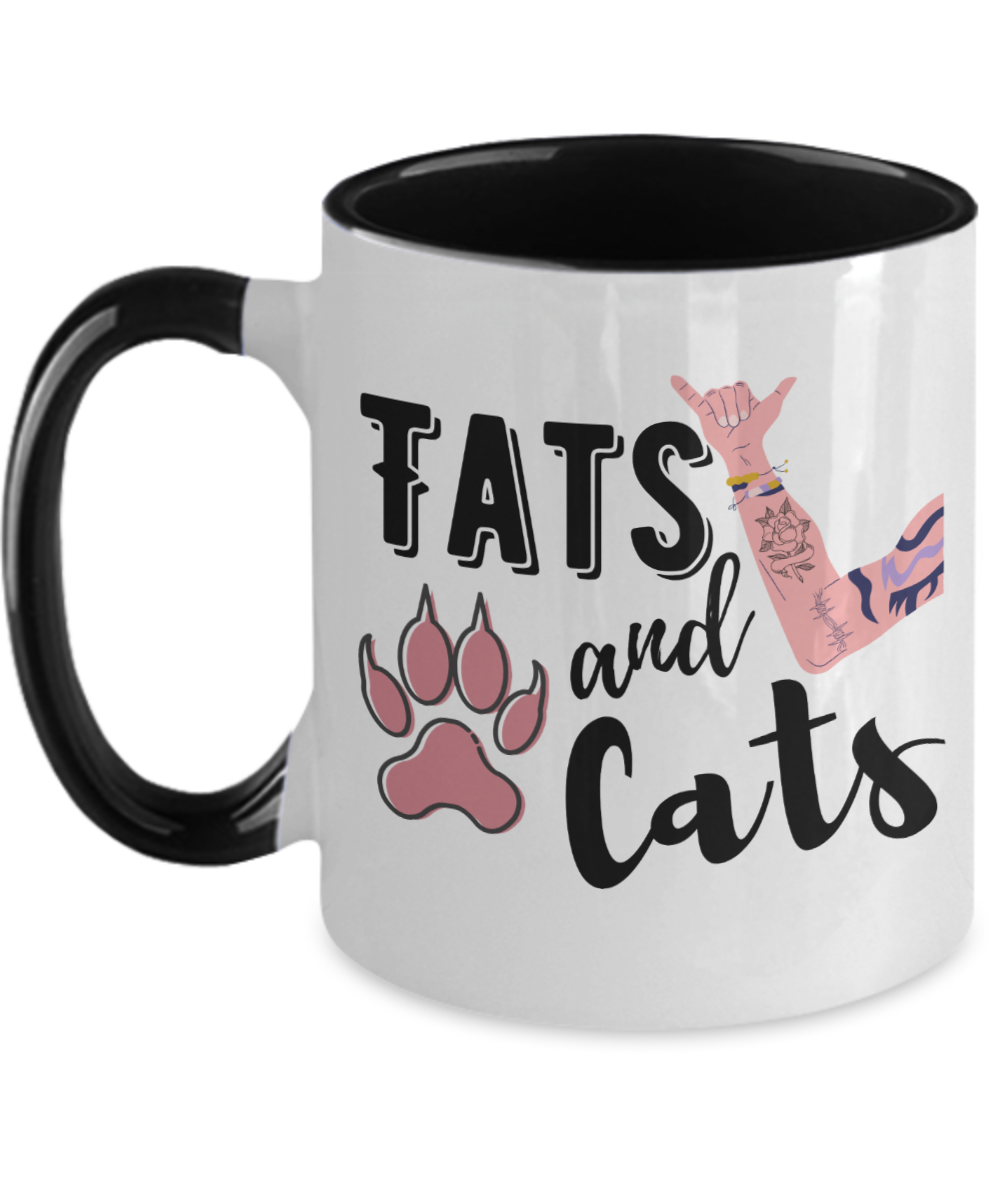 Cat Lovers Gifts Tats And Cats Birthday Christmas Gift Idea Two Tone Coffee Mug 11oz