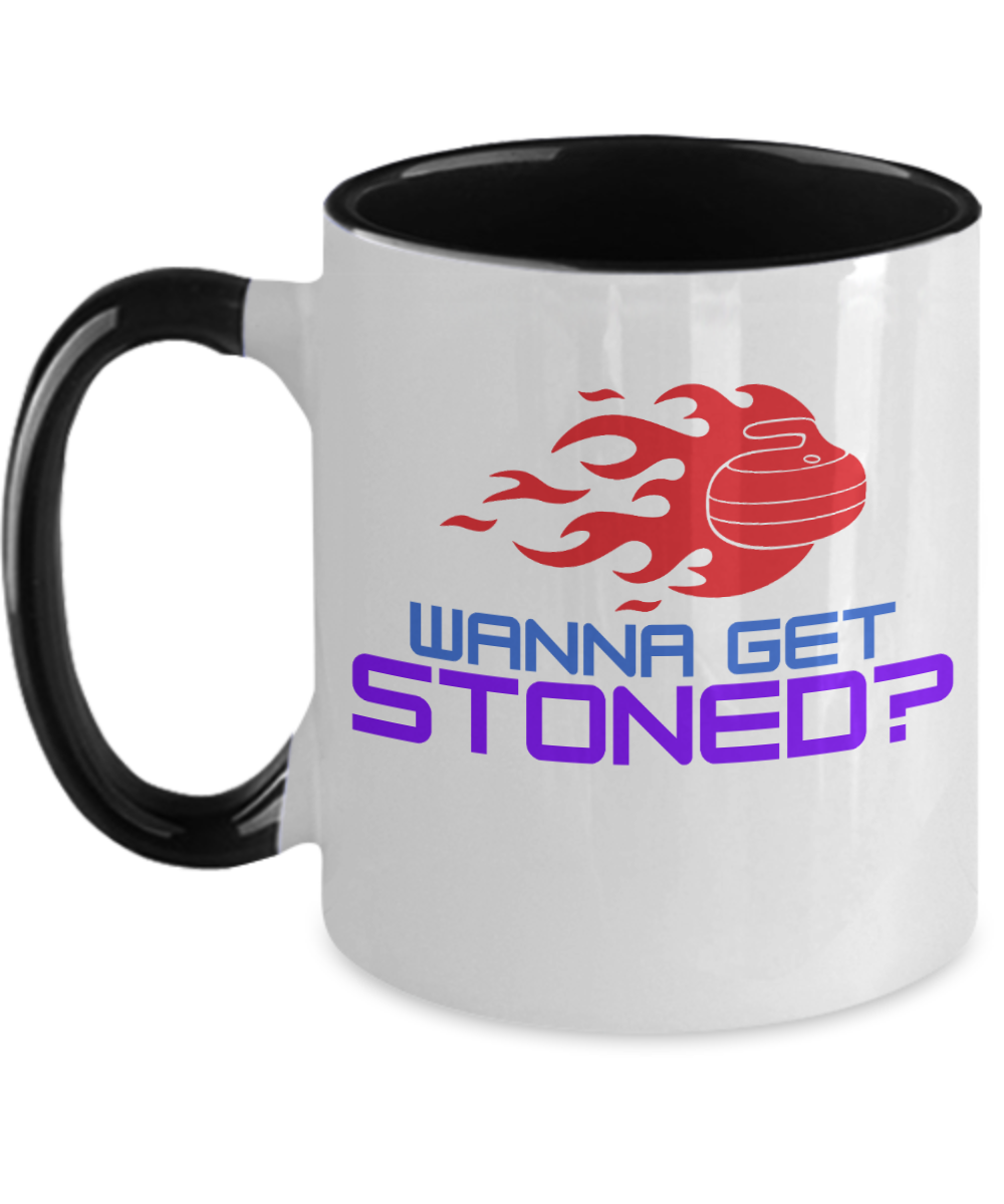 Curling Sport Gifts Wanna Get Stoned Birthday Christmas Gift Idea Two Tone Coffee Mug 11oz