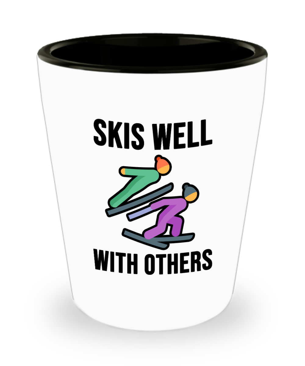 Skiing Gifts Skis Well With Others Birthday Christmas Gift Idea For Men Women Shot Glass