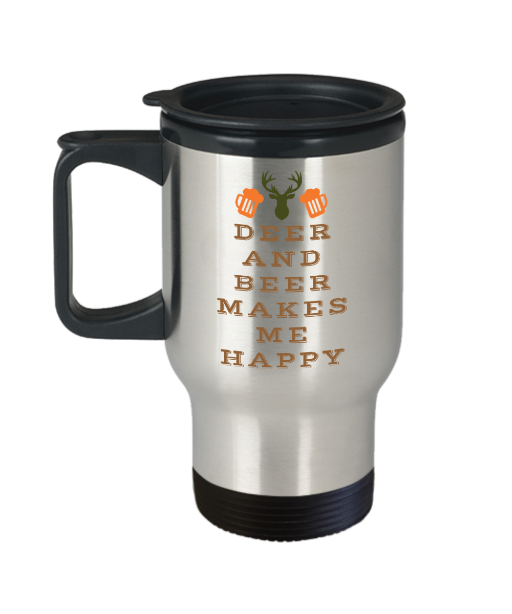 Hunting Gifts Deer And Beer Makes Me Happy Birthday Christmas Gift Idea For Men Women Travel Mug