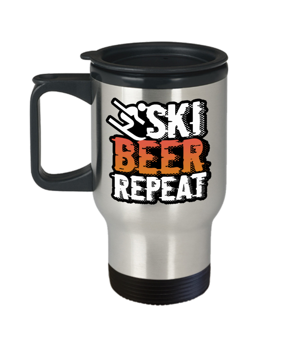 Skiing Gifts Ski Beer Repeat Birthday Christmas Gift Idea For Men Women Travel Mug