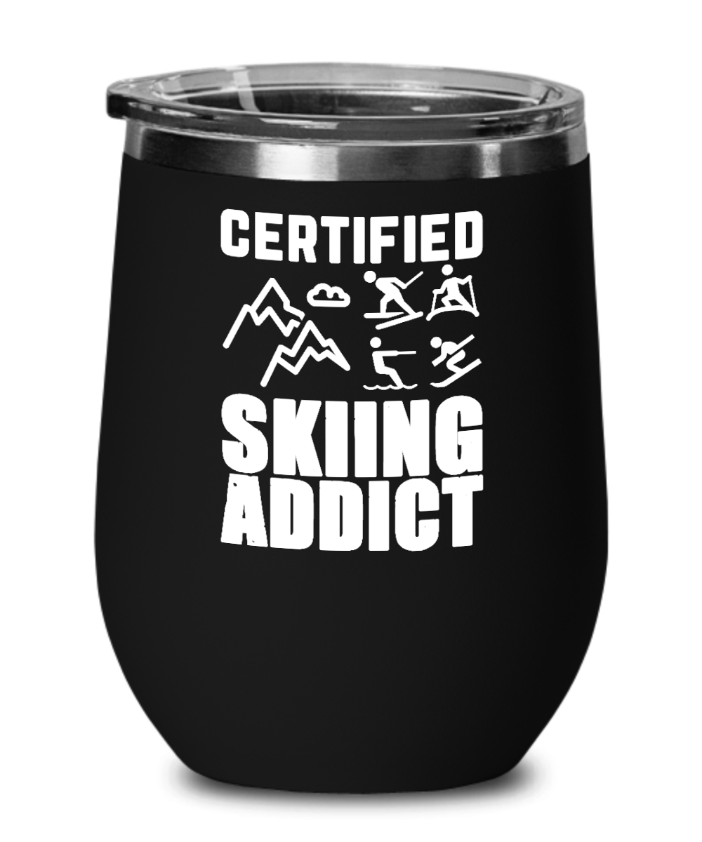 Skiing Gifts Certified Skiing Addict Birthday Christmas Gift Idea For Men Women Wine Glass