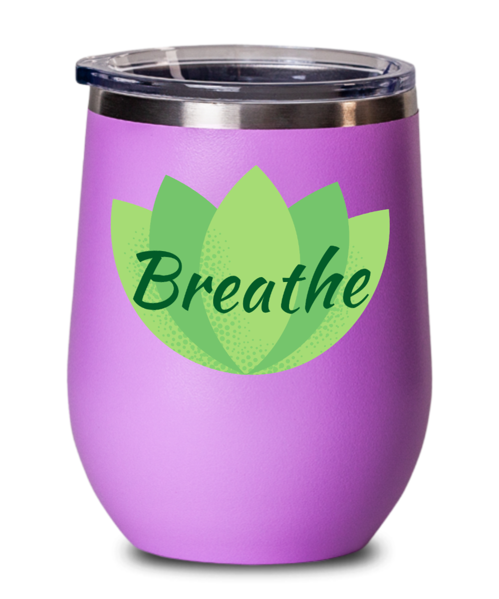 Yoga Gifts Breathe Birthday Christmas Gift Idea For Men Women Wine Glass