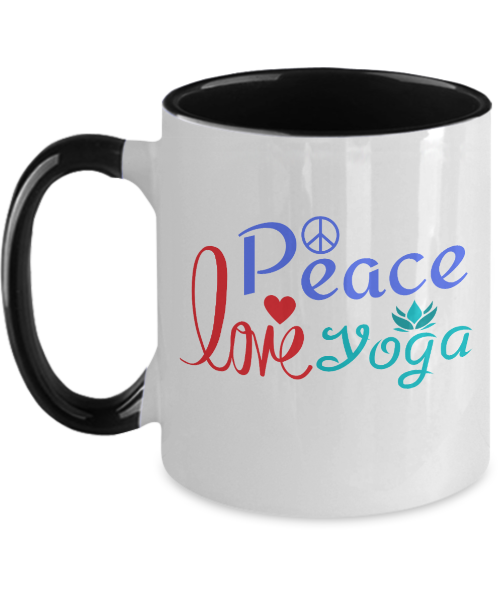 Yoga Gifts Peace Love Yoga Birthday Christmas Gift Idea For Men Women Two Tone Coffee Mug 11oz