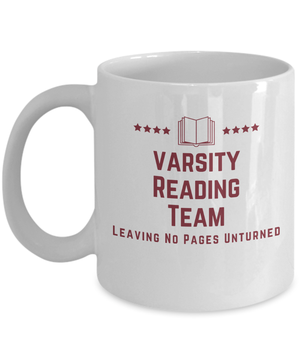 Librarian Gifts Coffee Mug Varsity Reading Team Leaving No Pages Unturned Birthday Christmas Gift Idea For Men Women 11 oz or 15 oz