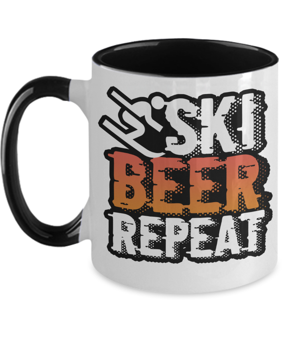 Skiing Gifts Ski Beer Repeat Birthday Christmas Gift Idea For Men Women Two Tone Coffee Mug 11oz