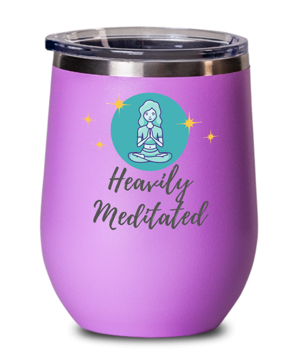 Yoga Gifts Heavily Meditated Birthday Christmas Gift Idea For Men Women Wine Glass