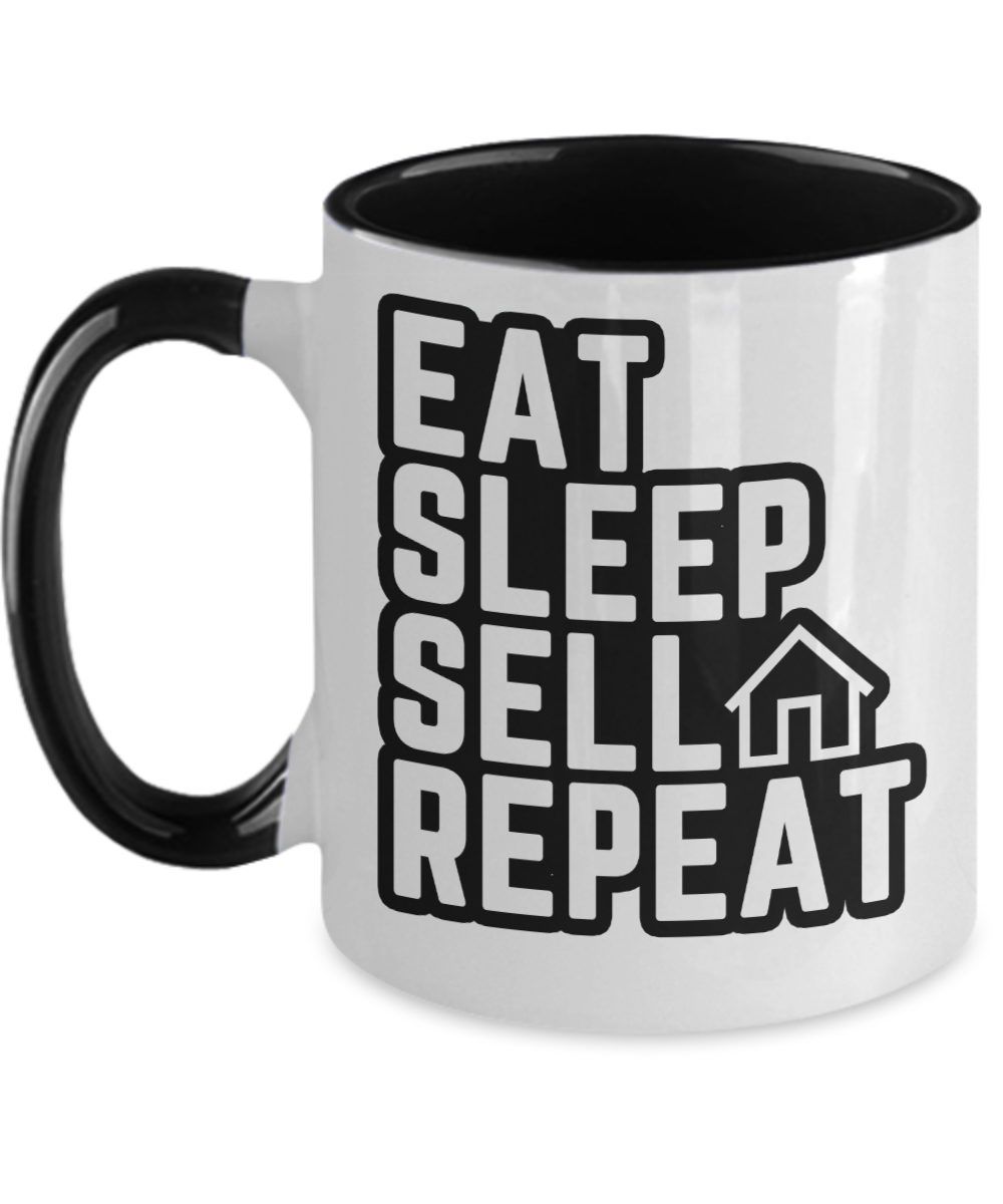 Realtor Gifts Eat Sleep Sell Repeat Birthday Christmas Gift Idea Two Tone Coffee Mug 11oz