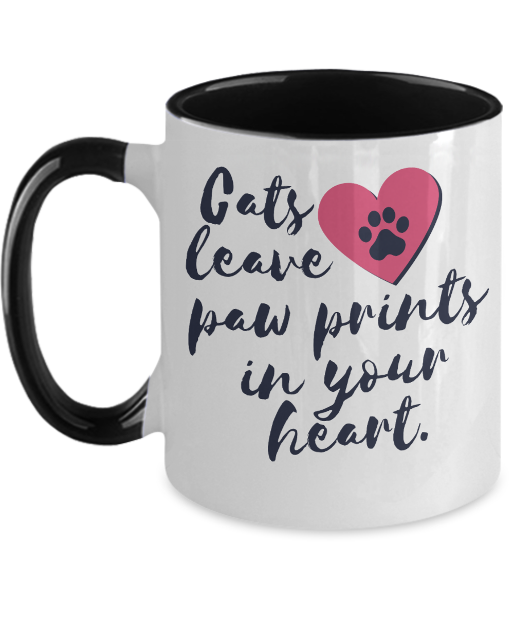 Cat Lovers Gifts Cats Leave Paw Prints Birthday Christmas Gift Idea Two Tone Coffee Mug 11oz