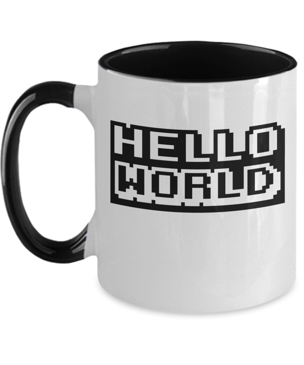 Computer Programming Gifts Hello World Birthday Christmas Gift Idea For Men Women Two Tone Coffee Mug 11oz