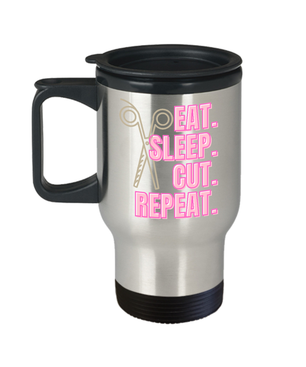 Hairdresser Gifts Eat Sleep Cut Repeat Birthday Christmas Gift Idea For Men Women Travel Mug