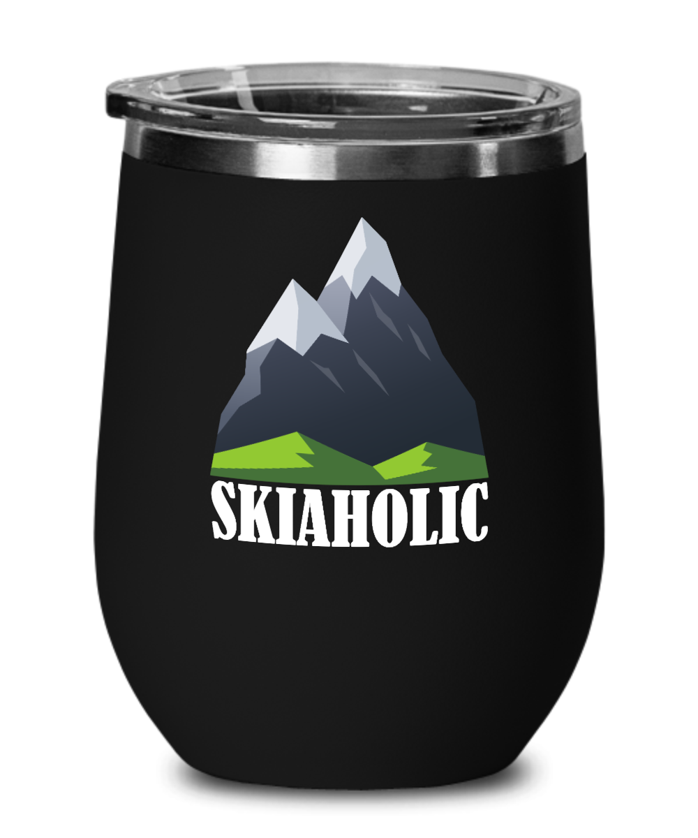 Skiing Gifts Skiaholic Birthday Christmas Gift Idea For Men Women Wine Glass