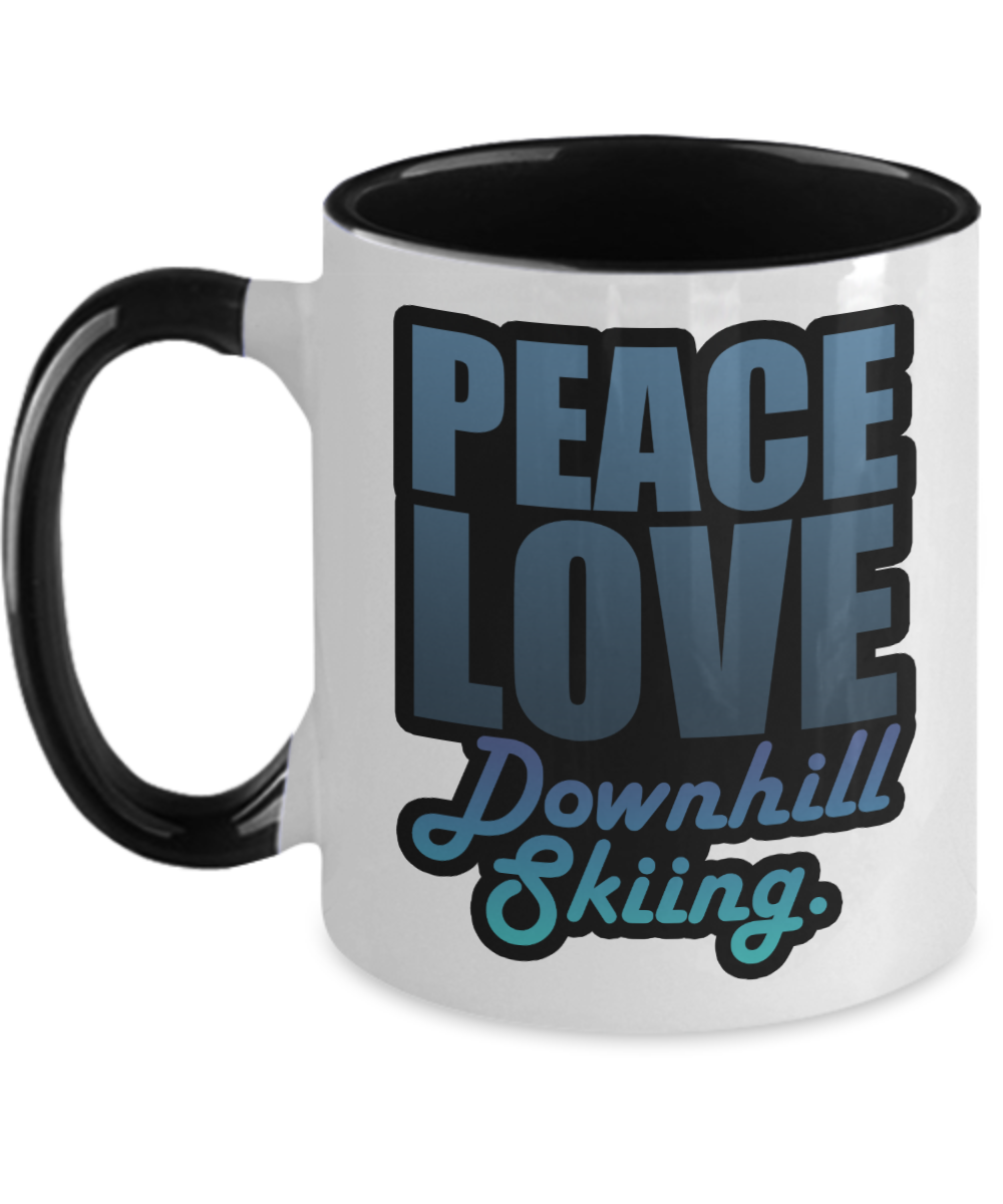 Skiing Gifts Peace Love Downhill Skiing Birthday Christmas Gift Idea For Men Women Two Tone Coffee Mug 11oz