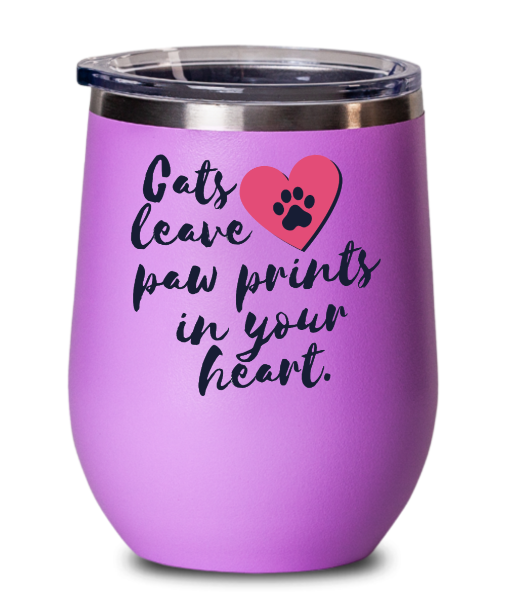 Cat Lovers Gifts Cats Leave Paw Prints Birthday Christmas Gift Idea For Men Women Wine Glass