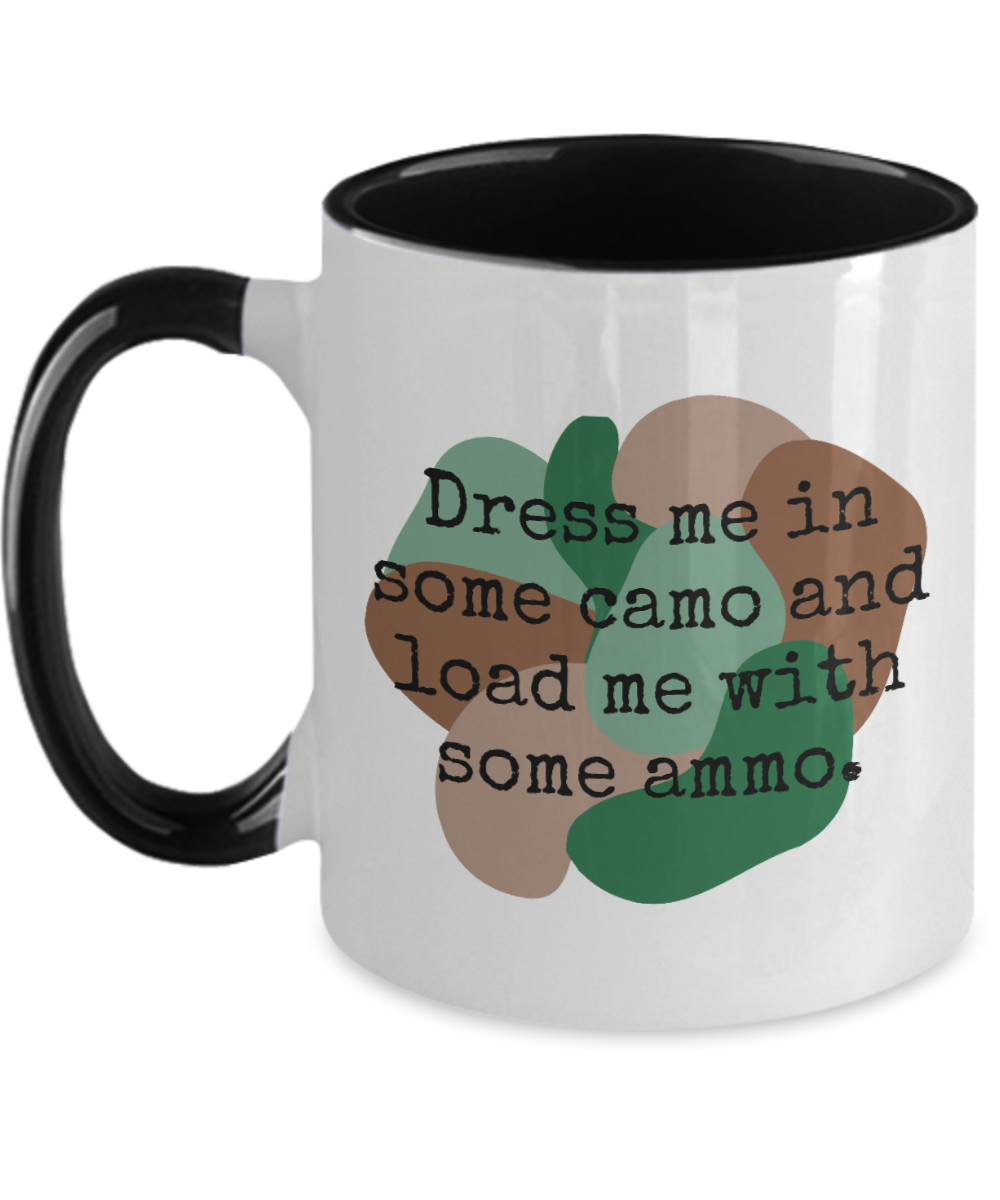 Hunting Gifts Dress Me In Some Camo Birthday Christmas Gift Idea Two Tone Red Coffee Mug 11oz