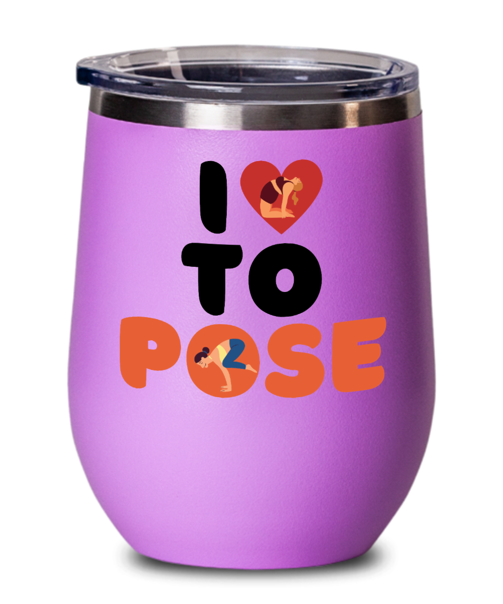 Yoga Gifts I Love To Pose Birthday Christmas Gift Idea For Men Women Wine Glass