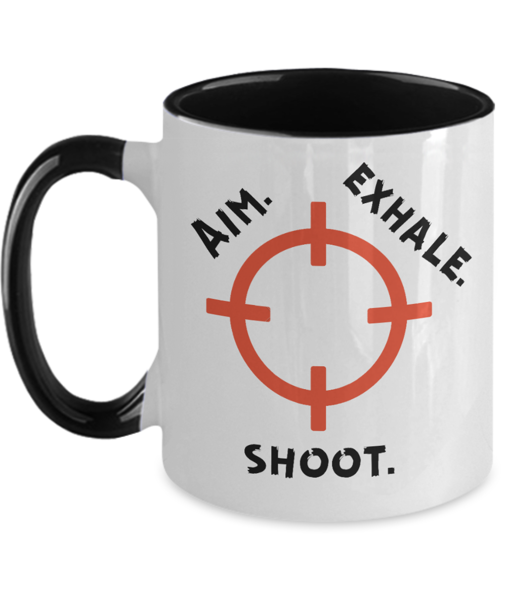 Hunting Gifts Aim Exhale Shoot Birthday Christmas Gift Idea Two Tone Red Coffee Mug 11oz