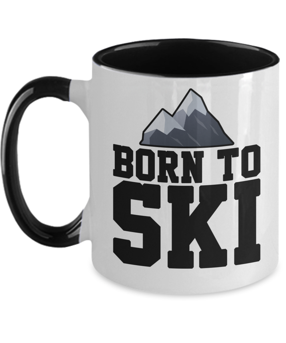 Skiing Gifts Born To Ski Birthday Christmas Gift Idea For Men Women Two Tone Coffee Mug 11oz